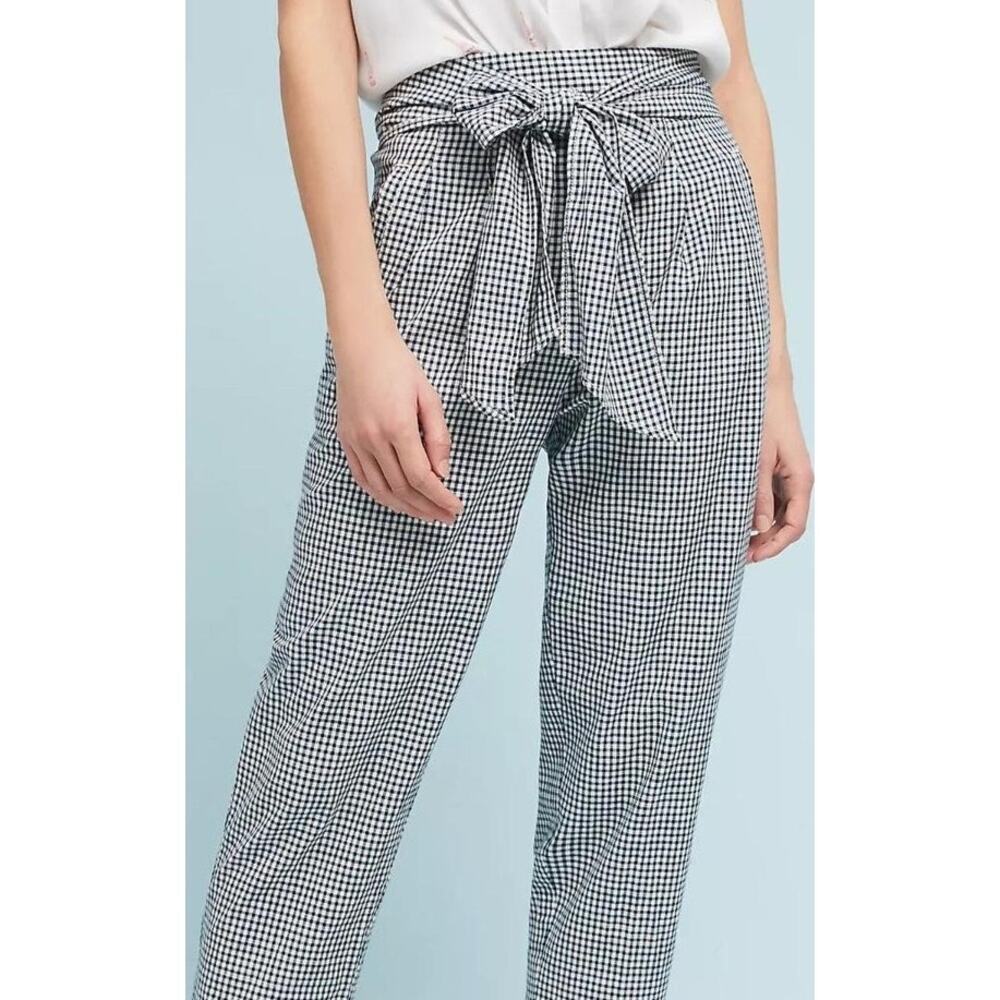 Cartonnier by Anthropologie Gingham Linen Tie Waist Cropped Pants Size 2 - Picture 2 of 5